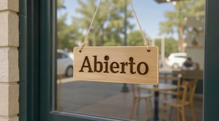 Cartel de abierto en un local comercial