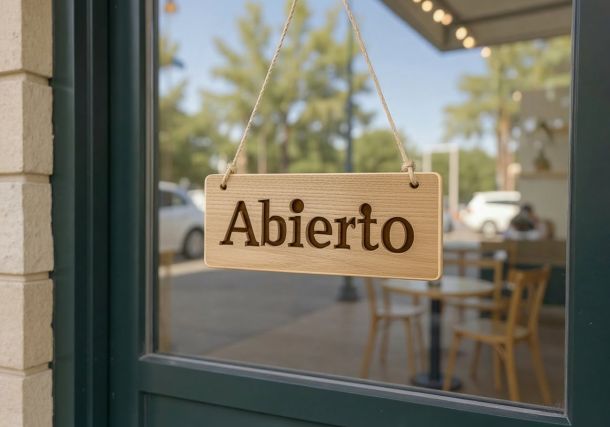 Cartel de abierto en un local comercial